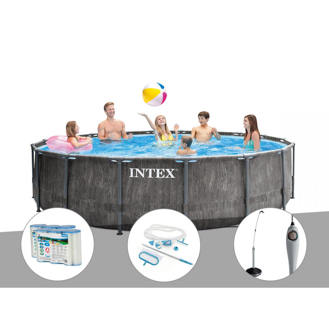 Intex - Kit piscine tubulaire Intex Baltik ronde 4,57 x 1,22 m + 6 cartouches de filtration + Kit d'entretien + Douche solaire - Piscine Tubulaire
