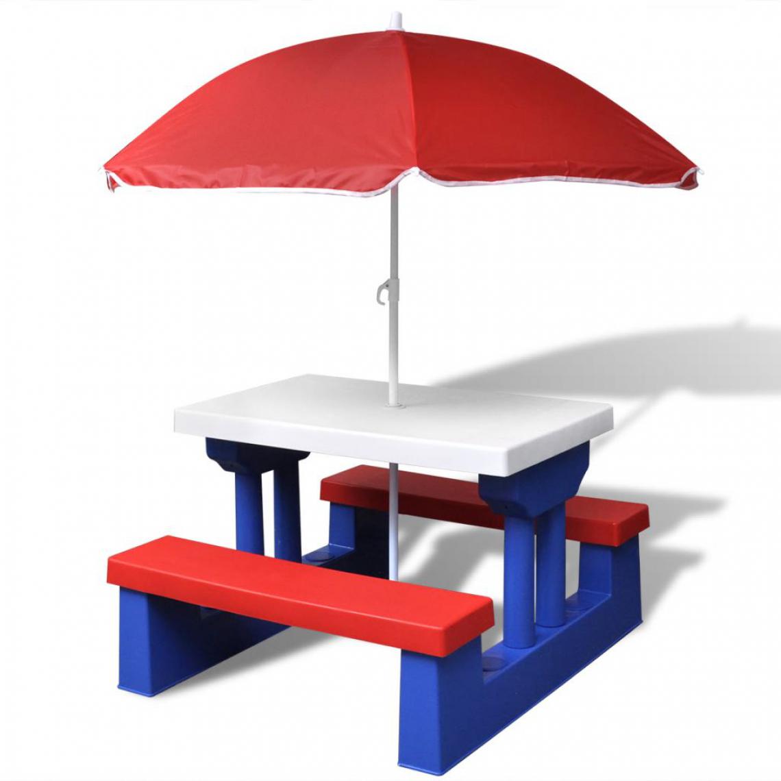 Vidaxl - Table de pique-nique pour enfants avec parasol - Multicolore - Ensembles canapés et fauteuils