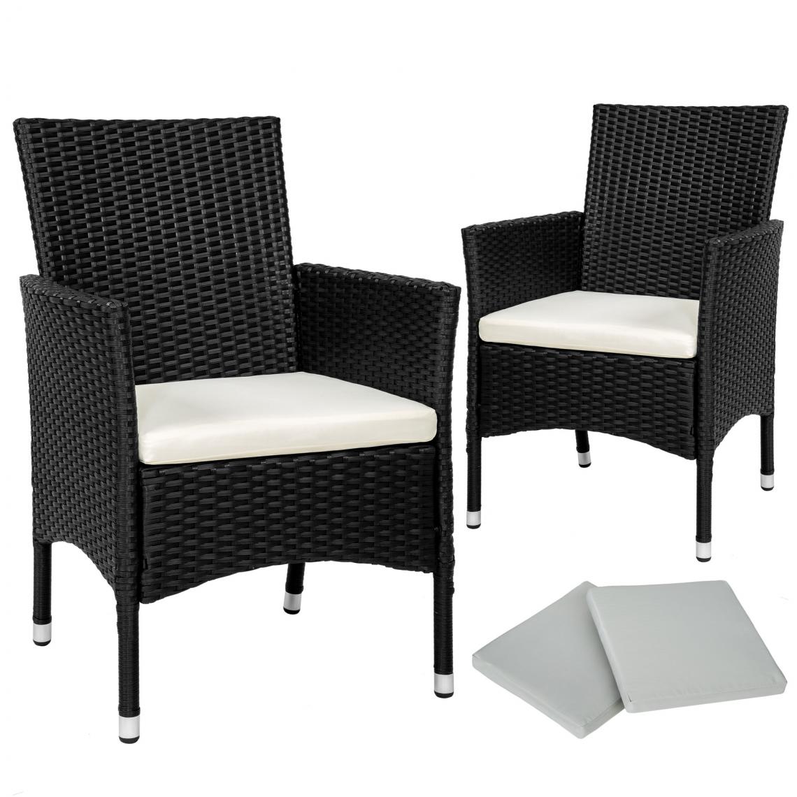 Tectake - Lot de 2 fauteuils de jardin acier avec 2 sets de housses - noir/beige - Fauteuil de jardin