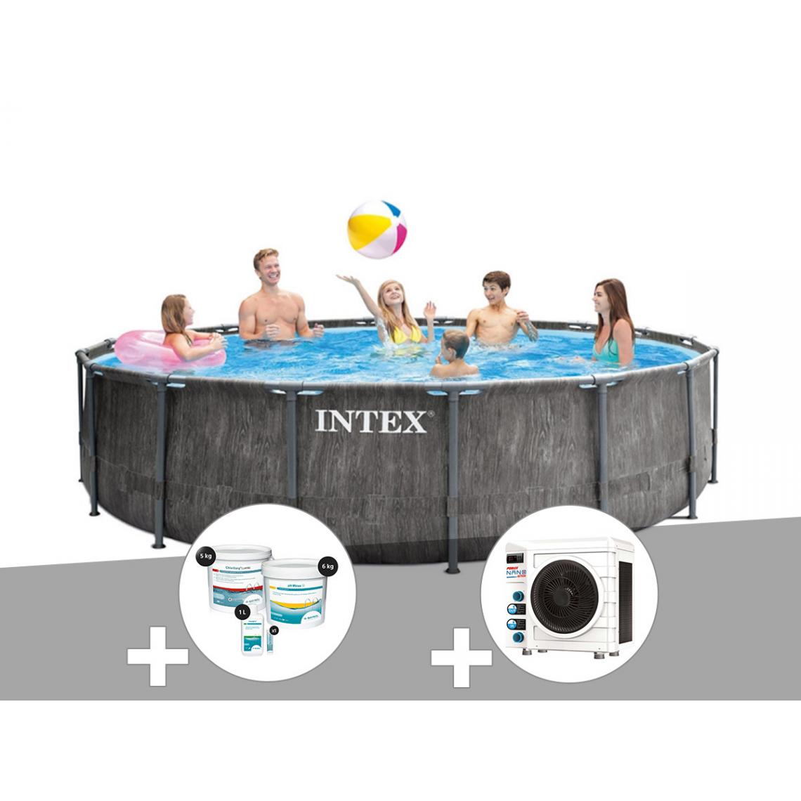 Intex - Kit piscine tubulaire Intex Baltik ronde 4,57 x 1,22 m + Kit de traitement au chlore + Pompe à chaleur - Piscine Tubulaire