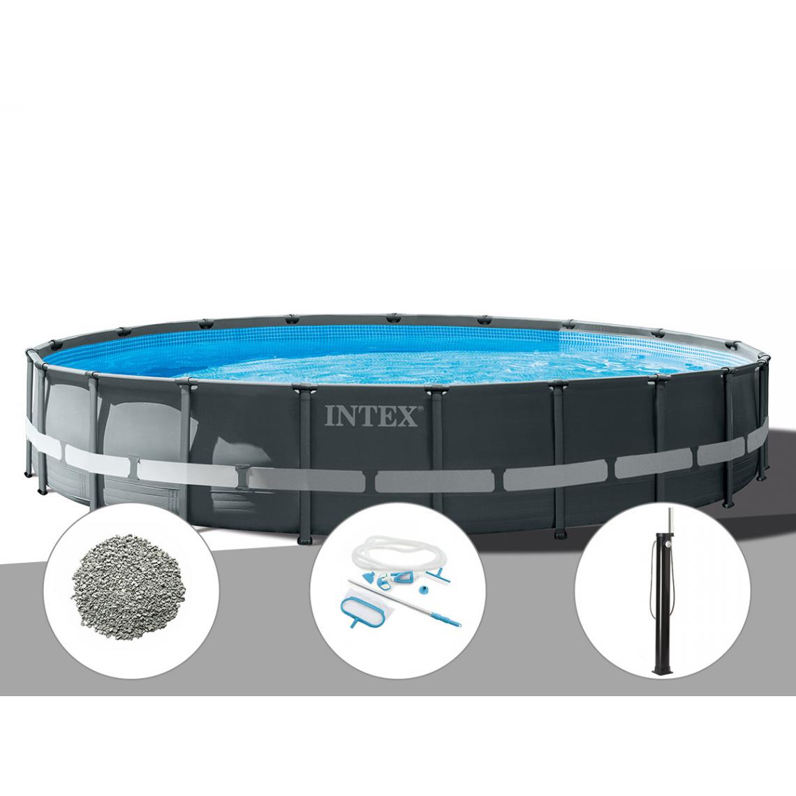 Intex - Kit piscine tubulaire Intex Ultra XTR Frame ronde 6,10 x 1,22 m + 20 kg de zéolite + Kit d'entretien + Douche solaire - Piscine Tubulaire