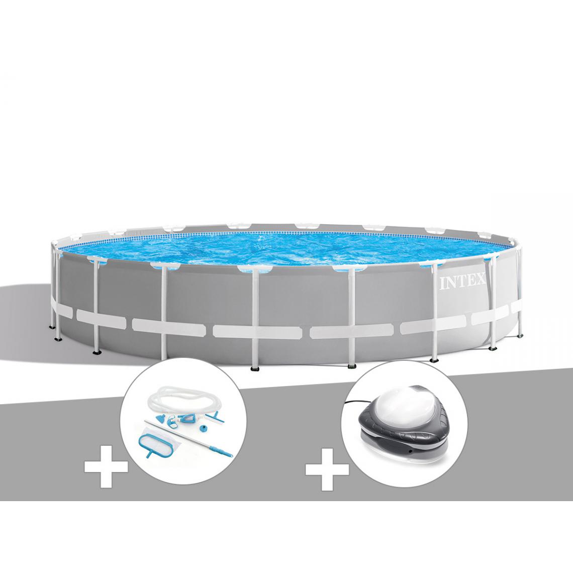 Intex - Kit piscine tubulaire Intex Prism Frame ronde 6,10 x 1,32 m + Kit d'entretien + Spot - Piscine Tubulaire