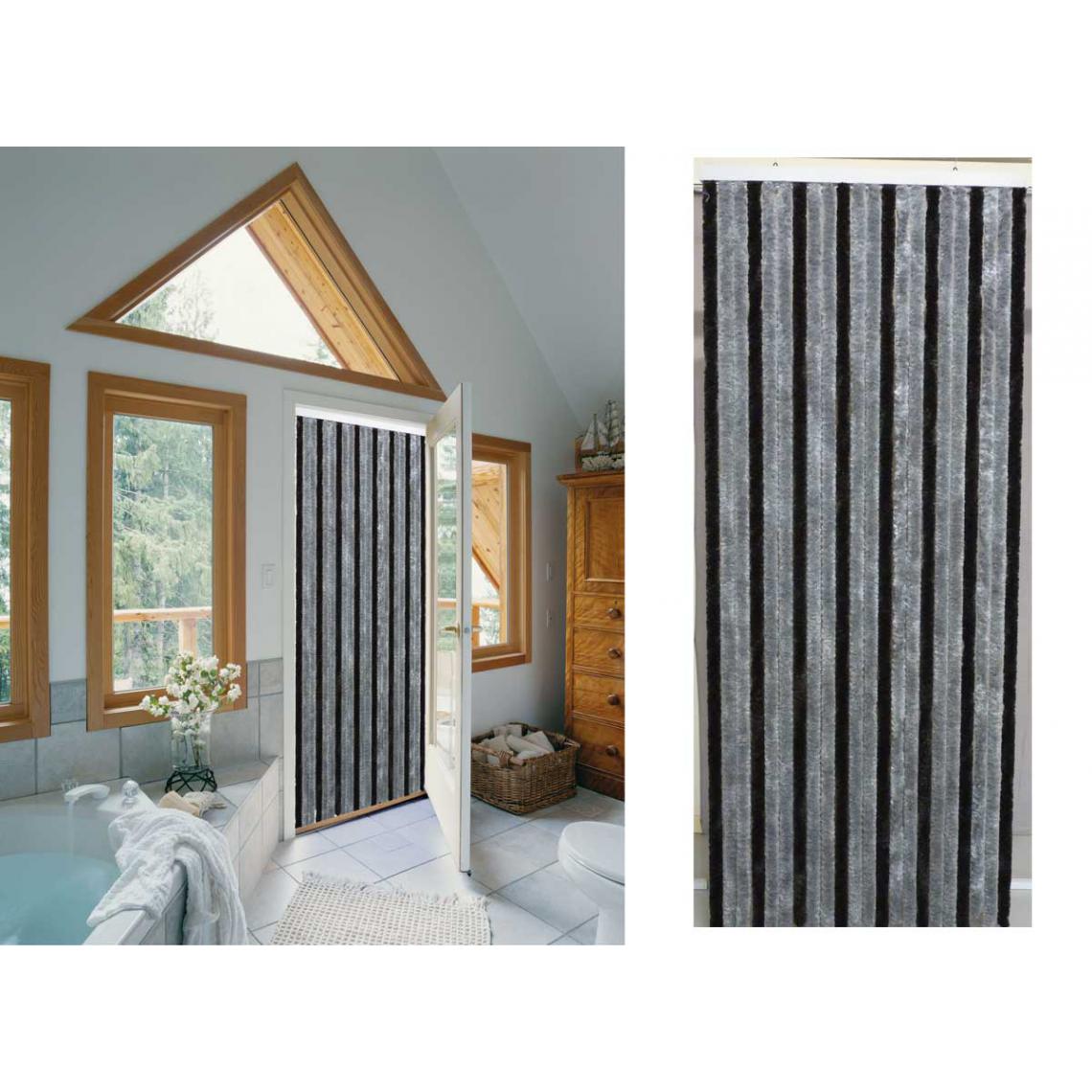 Jardideco - Rideau de porte chenille Florence Gris Noir - 90 x 220 cm - Moustiquaire Fenêtre