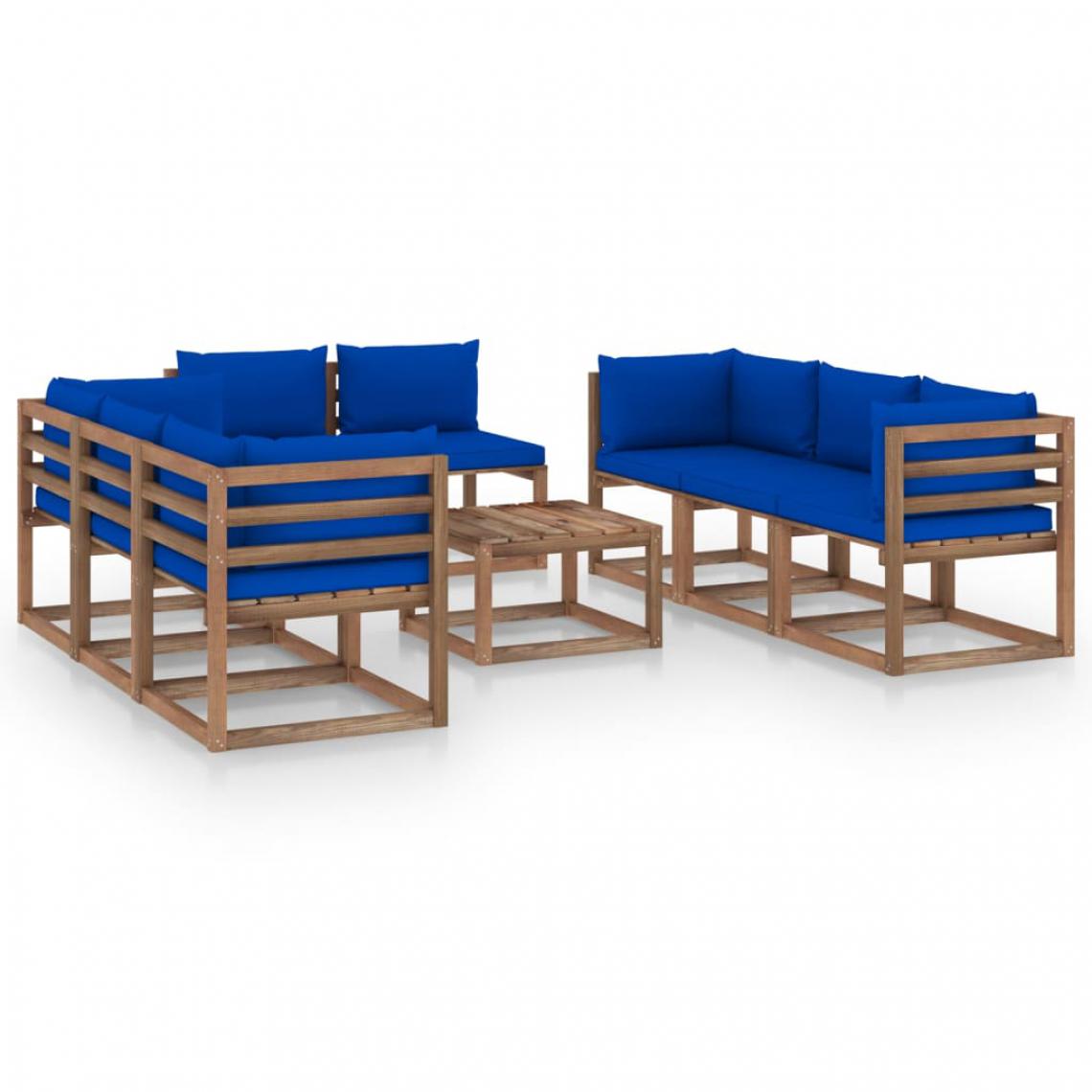 Chunhelife - Salon de jardin 9 pcs avec coussins Bleu - Ensembles canapés et fauteuils