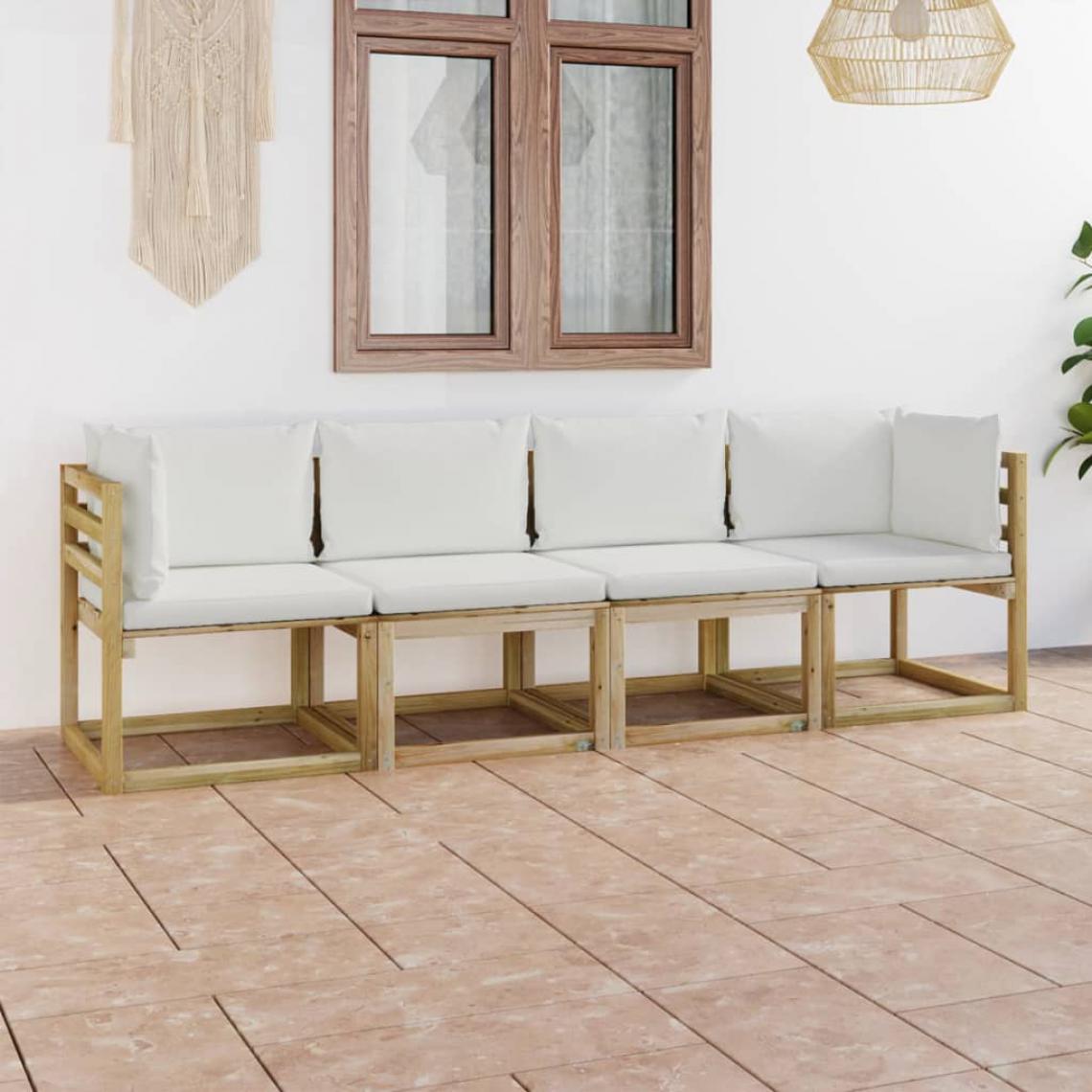 Chunhelife - Canapé de jardin 4 places avec coussins crème - Ensembles canapés et fauteuils