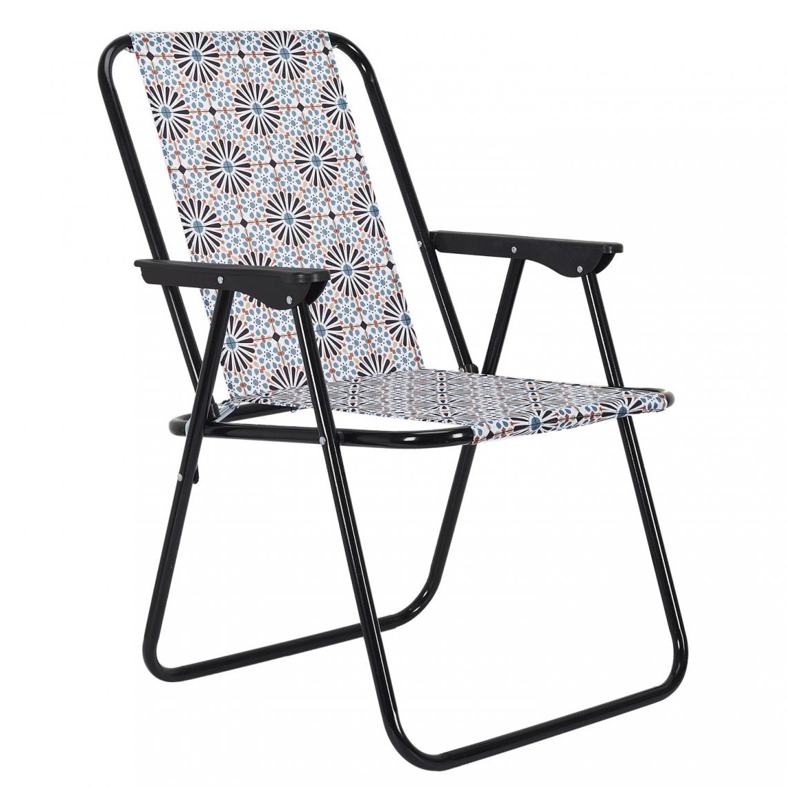 Toilinux - Chaise pliante Patio - Imprimé kaléidoscope - Bleu et orange - Chaises de jardin