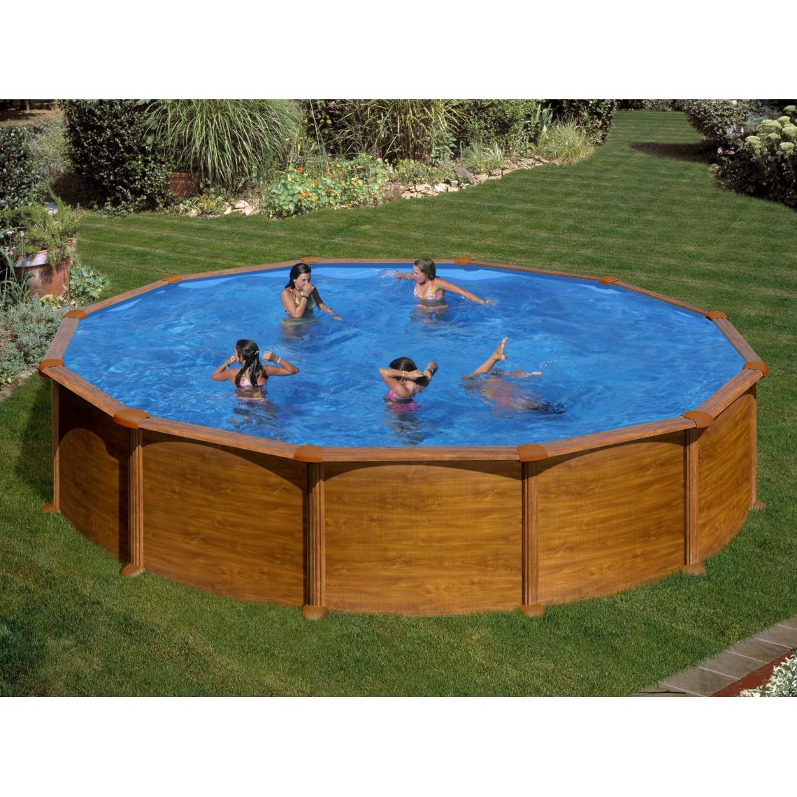 Gre Pools - Kit piscine hors sol acier ronde MAURITIUS aspect bois - Piscines acier et résine