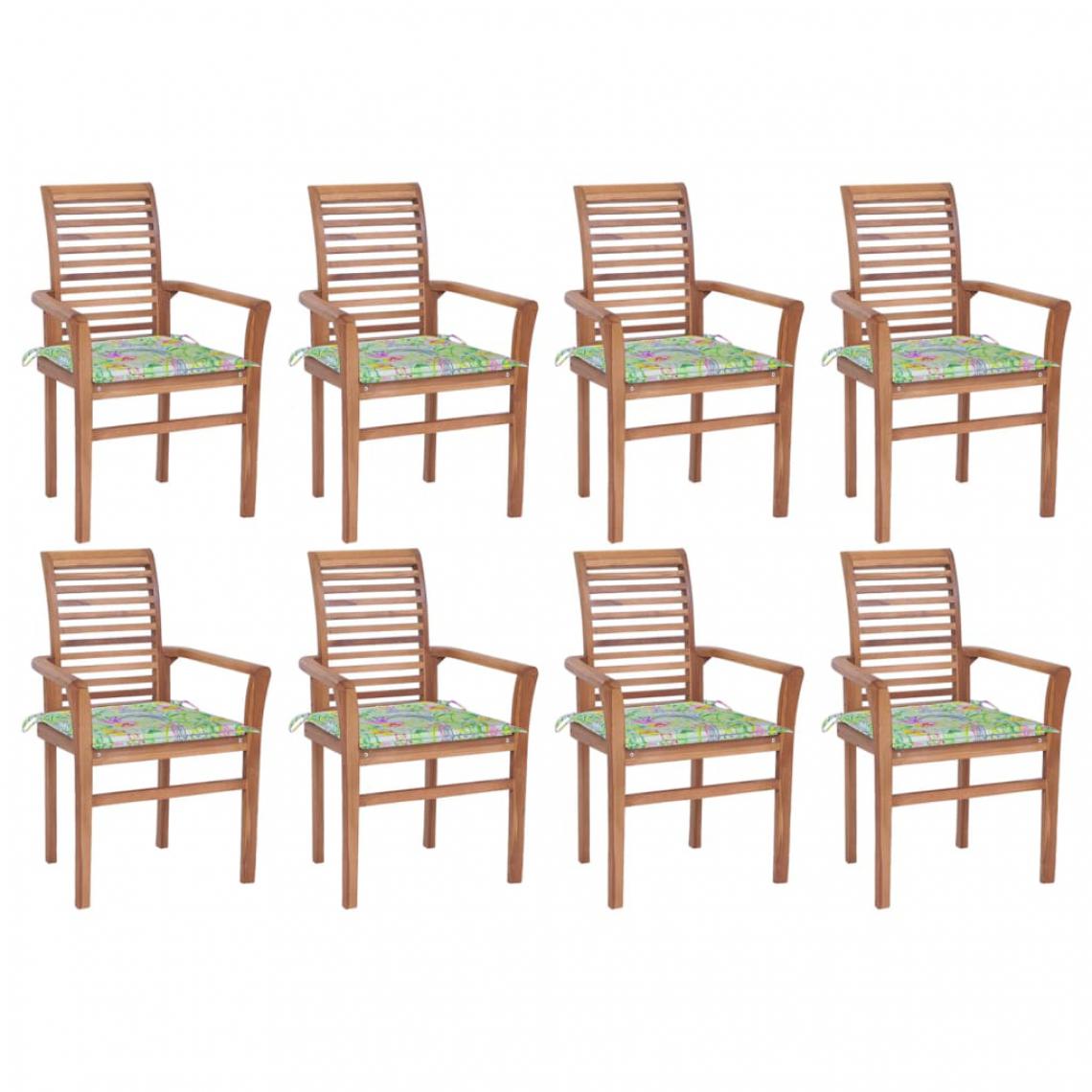 Vidaxl - vidaXL Chaises à dîner 8 pcs avec coussins motif feuilles Teck solide - Chaises de jardin