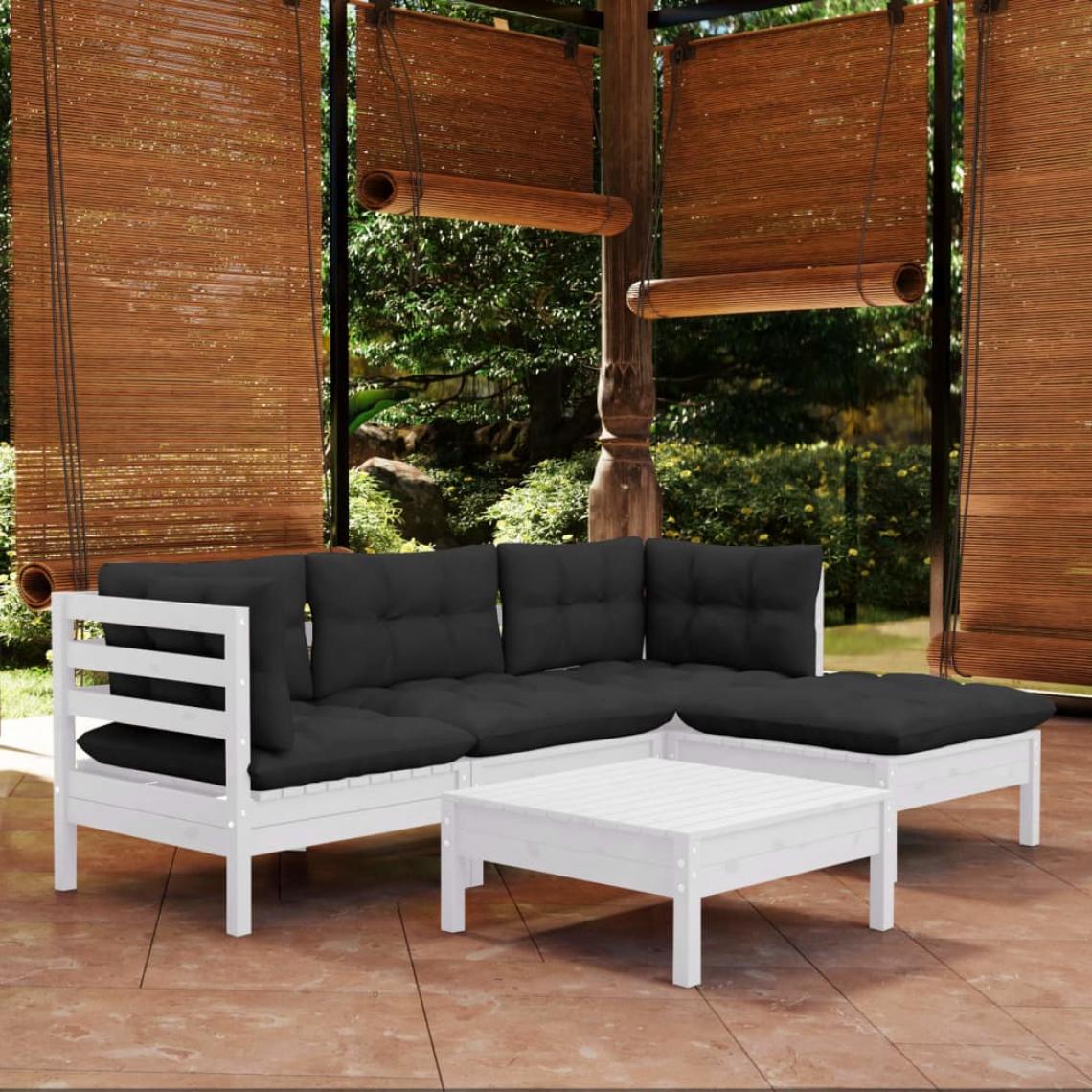 Vidaxl - vidaXL Salon de jardin 5 pcs avec coussins Blanc Bois de pin - Ensembles canapés et fauteuils