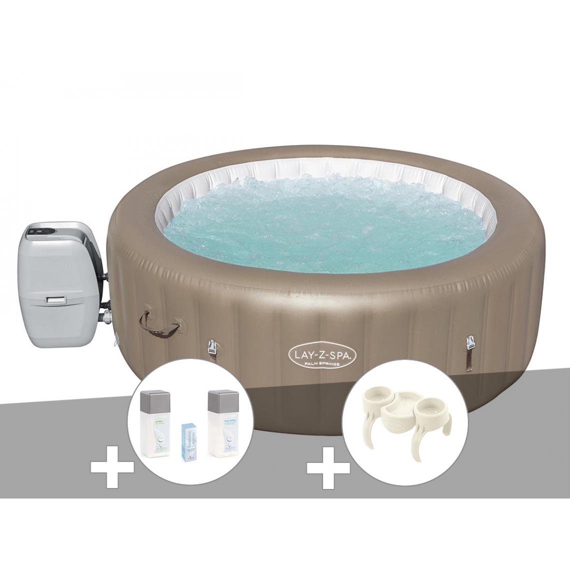 Bestway - Kit spa gonflable Bestway Lay-Z-Spa Palm Springs rond Airjet 4/6 places + Kit traitement brome + Porte-gobelets - Spa gonflable