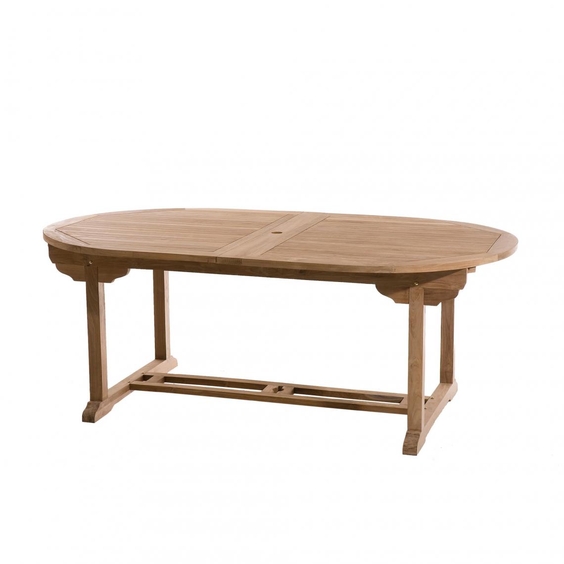 MACABANE - Table ovale double extension 10/12 personnes en teck massif - Tables de jardin