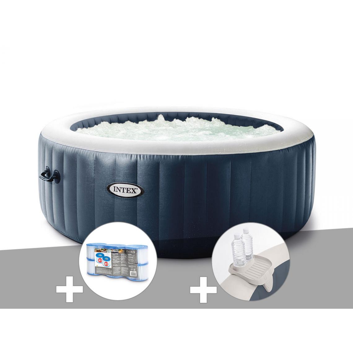 Intex - Kit spa gonflable Intex PureSpa Blue Navy rond Bulles 4 places + 6 filtres + Porte-verre - Spa gonflable