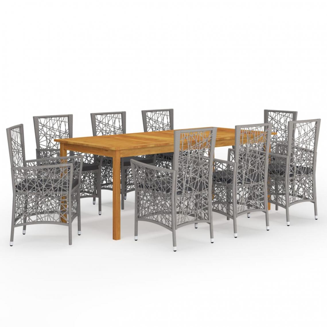 Chunhelife - Ensemble de salle à manger de jardin 9 pcs Gris - Ensembles tables et chaises