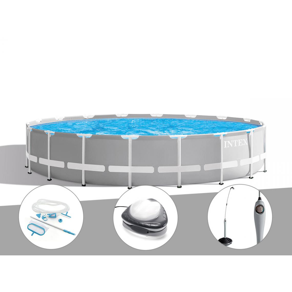 Intex - Kit piscine tubulaire Intex Prism Frame ronde 6,10 x 1,32 m + Kit d'entretien + Spot + Douche solaire - Piscine Tubulaire