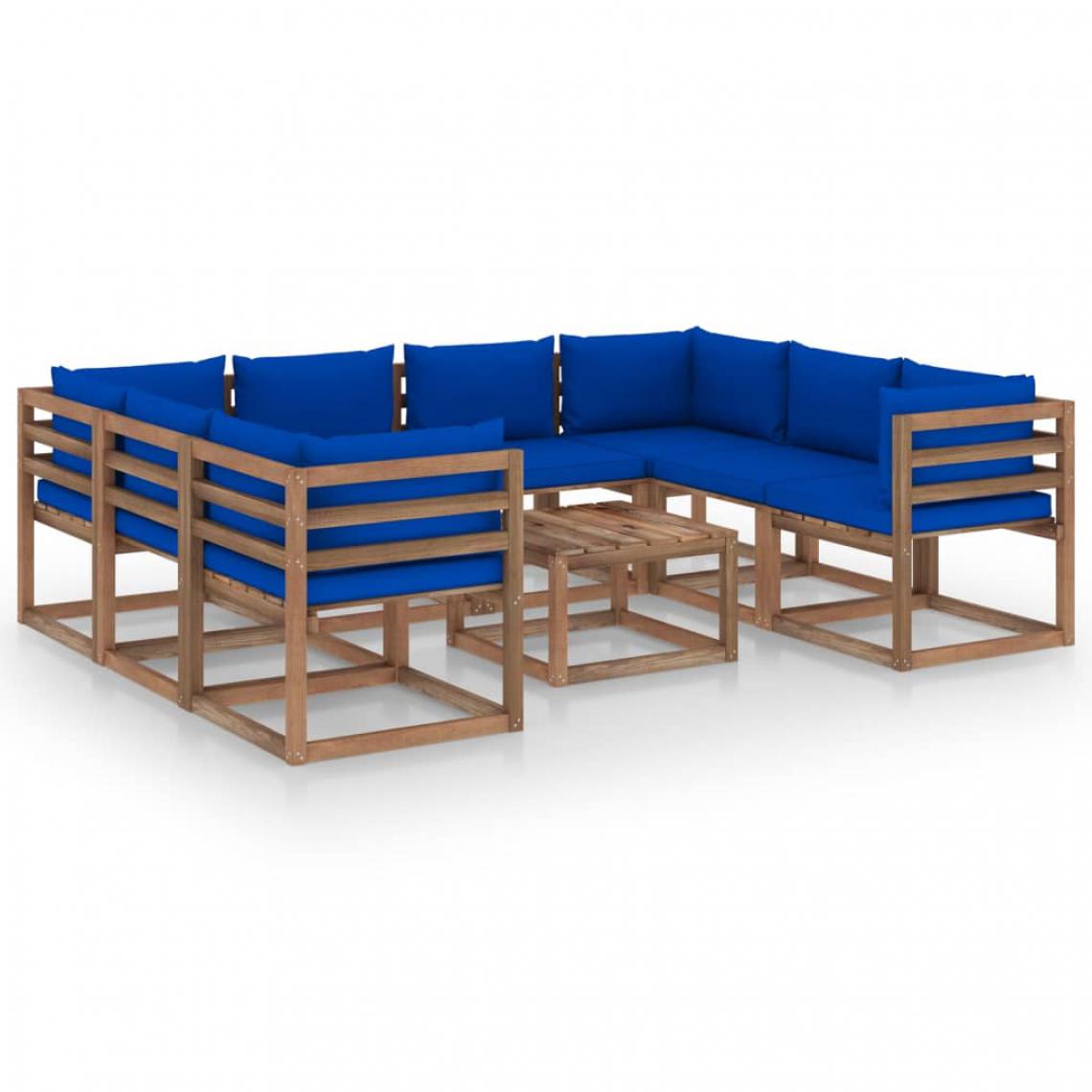 Chunhelife - Salon de jardin 9 pcs avec coussins bleu - Ensembles canapés et fauteuils