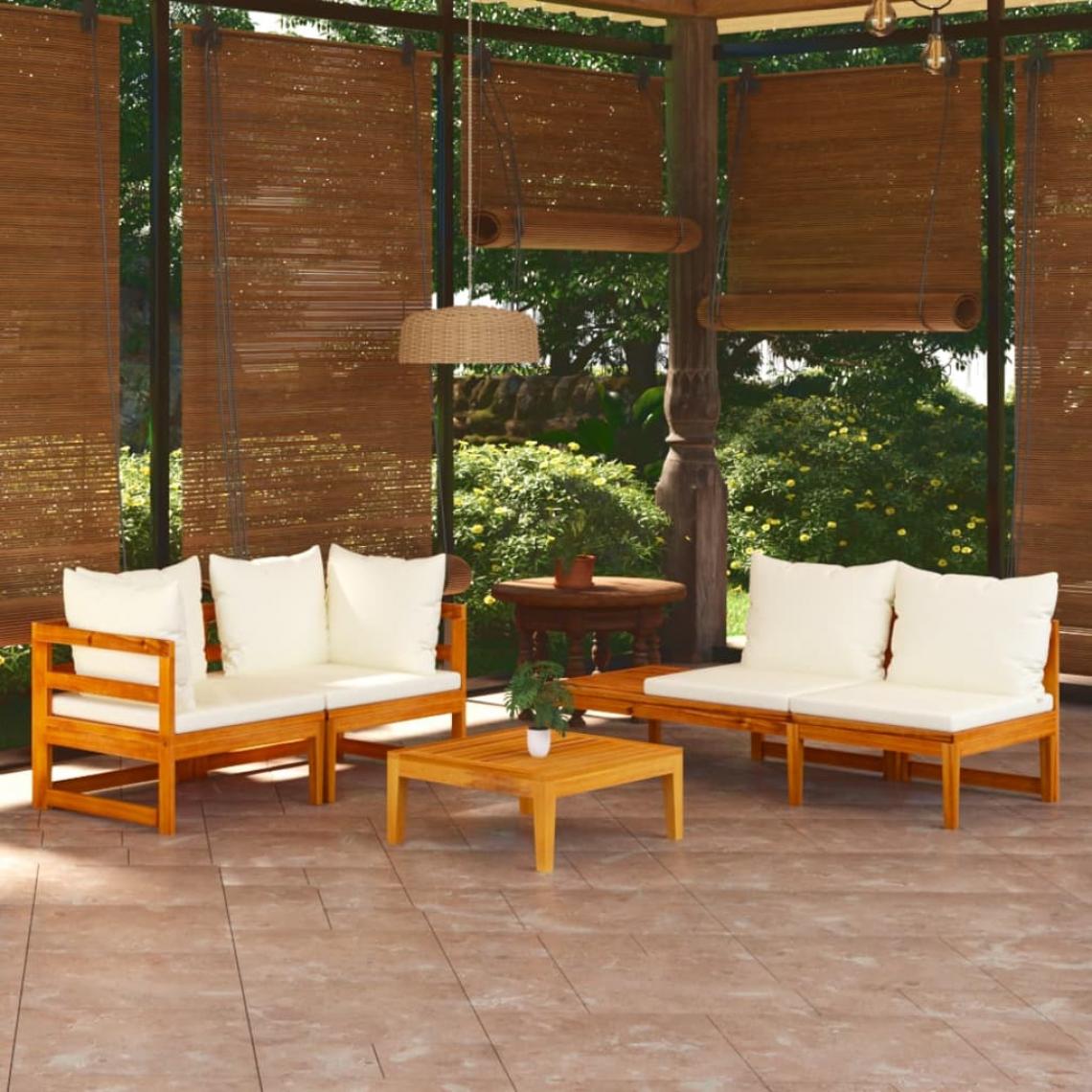 Vidaxl - vidaXL Salon de jardin 4 pcs avec coussins blanc crème Bois d'acacia - Ensembles canapés et fauteuils