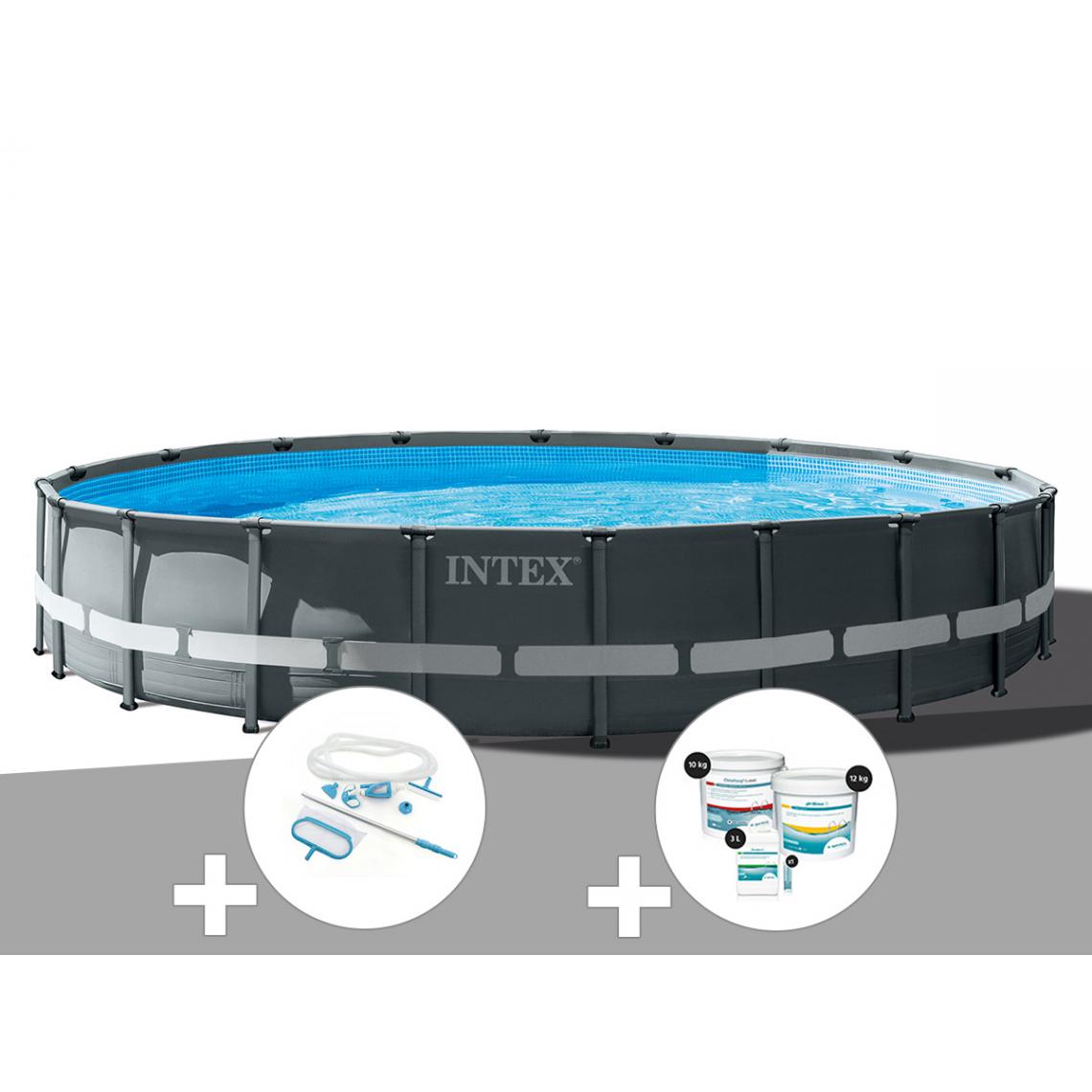 Intex - Kit piscine tubulaire Intex Ultra XTR Frame ronde 6,10 x 1,22 m + Kit d'entretien + Kit de traitement au chlore - Piscine Tubulaire