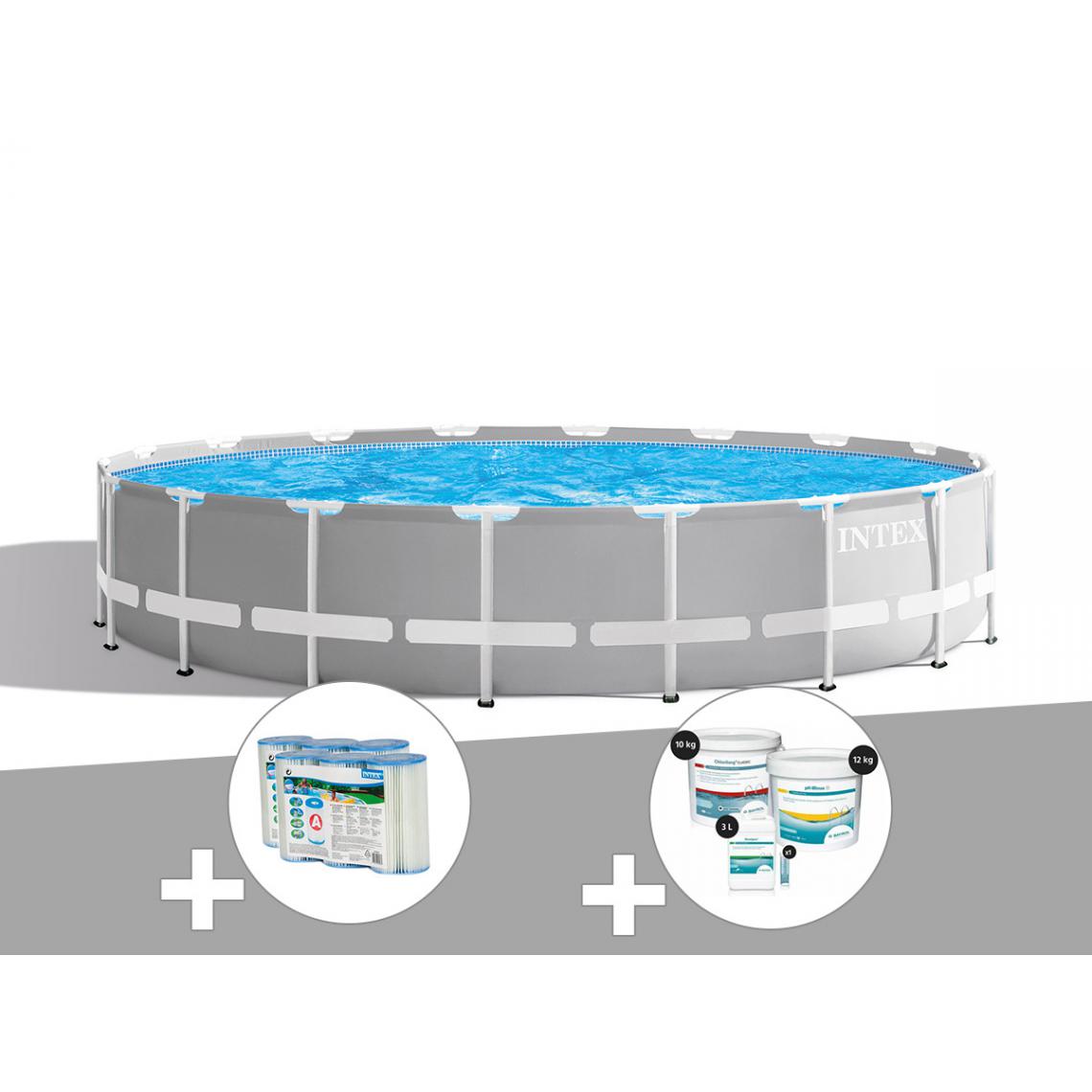 Intex - Kit piscine tubulaire Intex Prism Frame ronde 6,10 x 1,32 m + 6 cartouches de filtration + Kit de traitement au chlore - Piscine Tubulaire