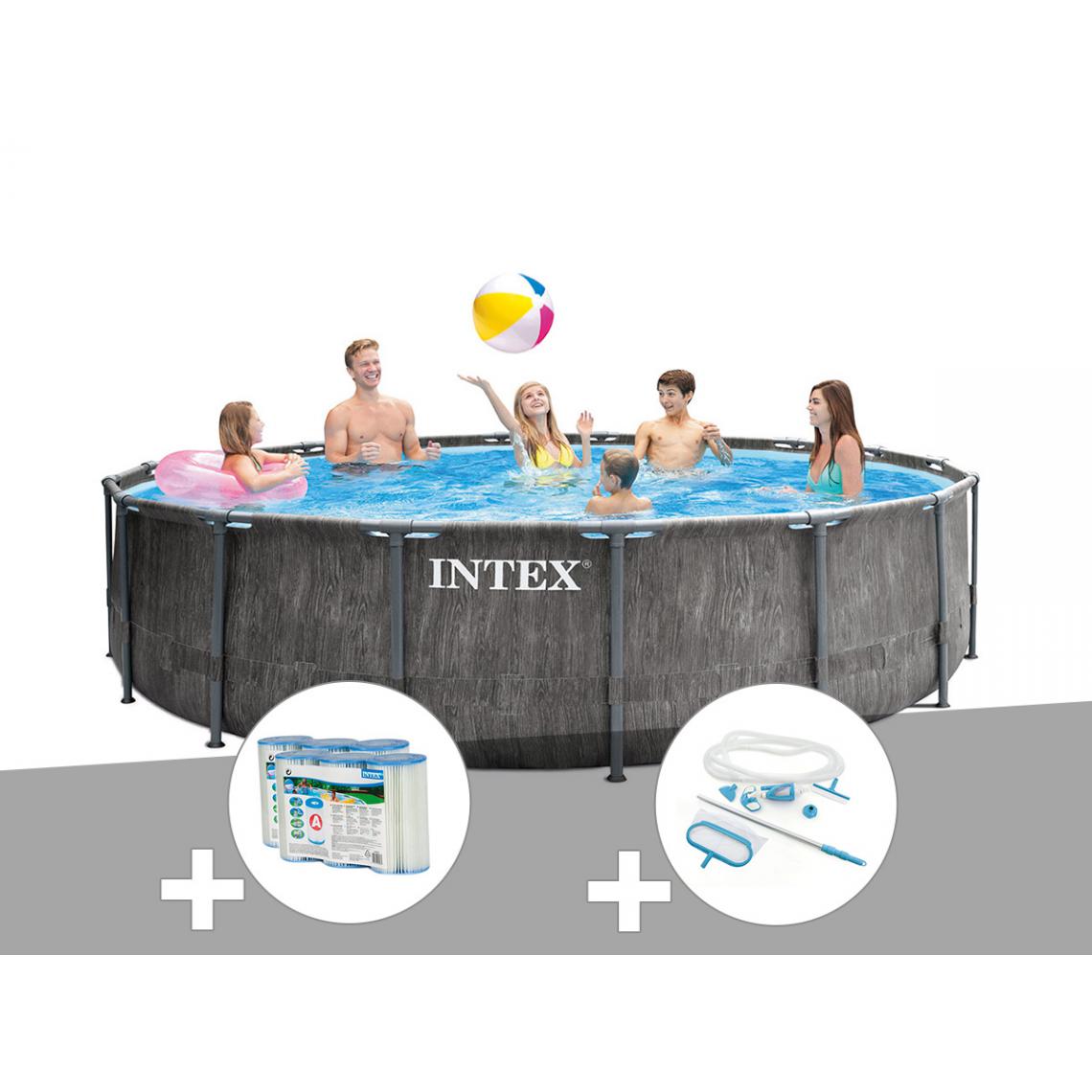 Intex - Kit piscine tubulaire Intex Baltik ronde 4,57 x 1,22 m + 6 cartouches de filtration + Kit d'entretien - Piscine Tubulaire