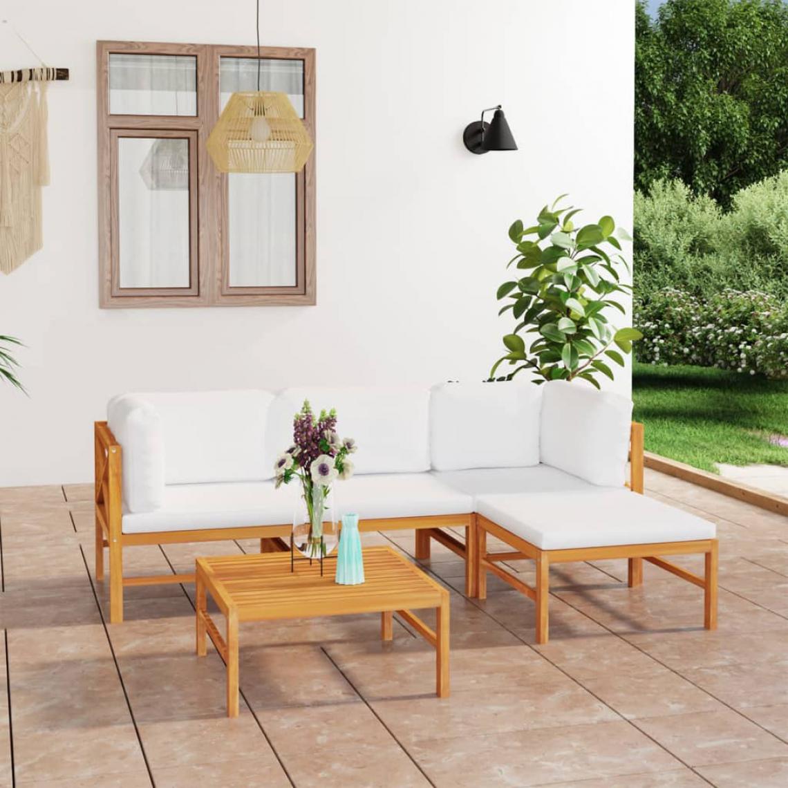 Vidaxl - vidaXL Salon de jardin 5 pcs avec coussins crème Bois de teck solide - Chaises de jardin