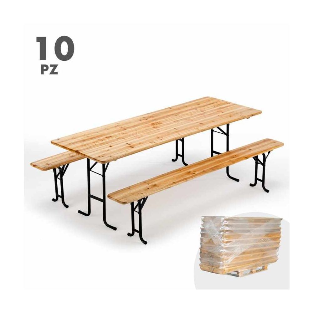 Wood Decor - 10 Table de brasserie bancs bois pliant ensemble 220x80 - Ensembles canapés et fauteuils