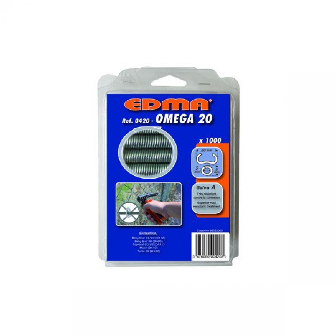 Edma Outillage - Agrafes Omega 20 EDMA - Galva A - 1000 pièces - 420 - Coffrets outils