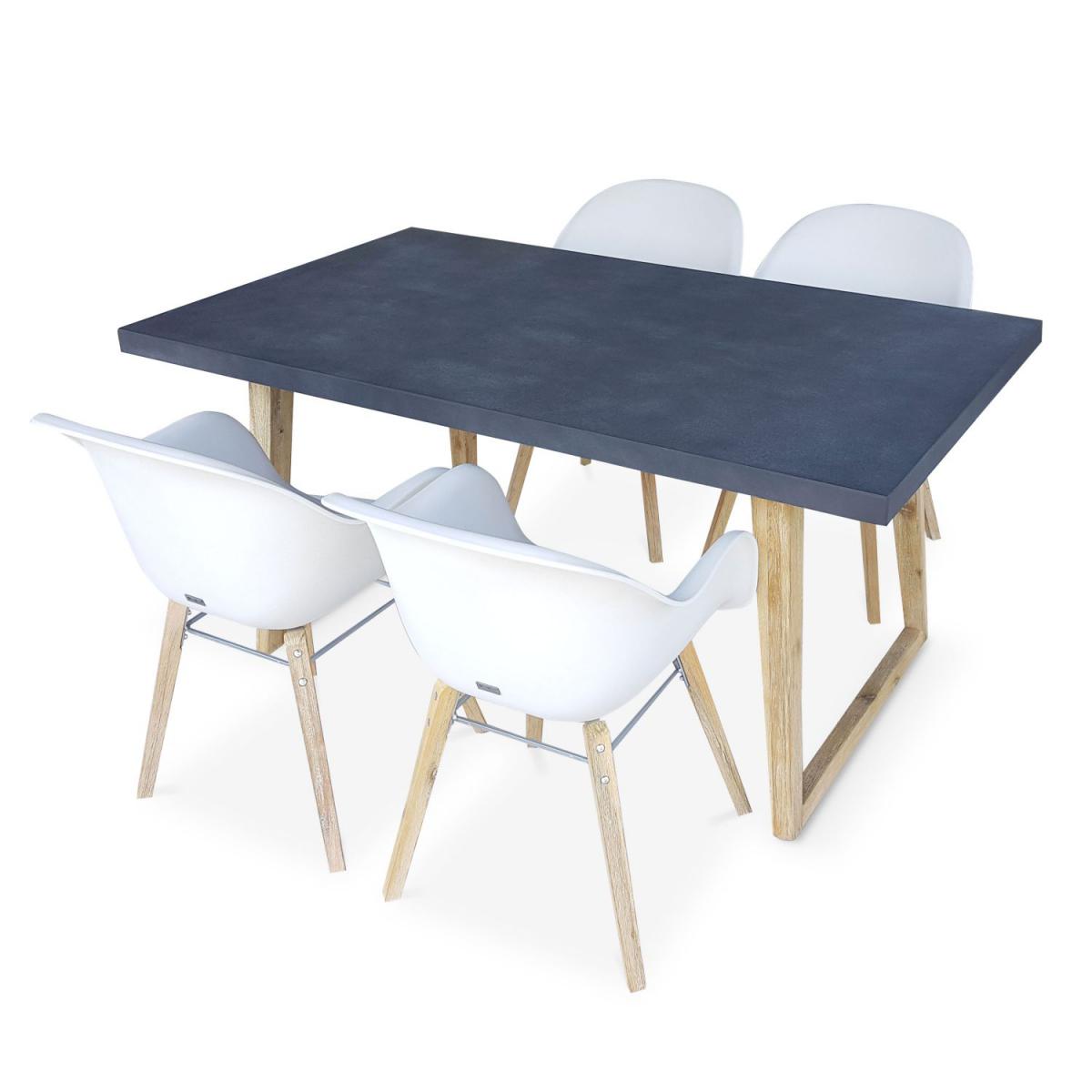 Alice'S Garden - Table de jardin en fibre de ciment 160 cm BORNEO et 4 fauteuils scandinaves CELEBES blancs - Ensembles canapés et fauteuils