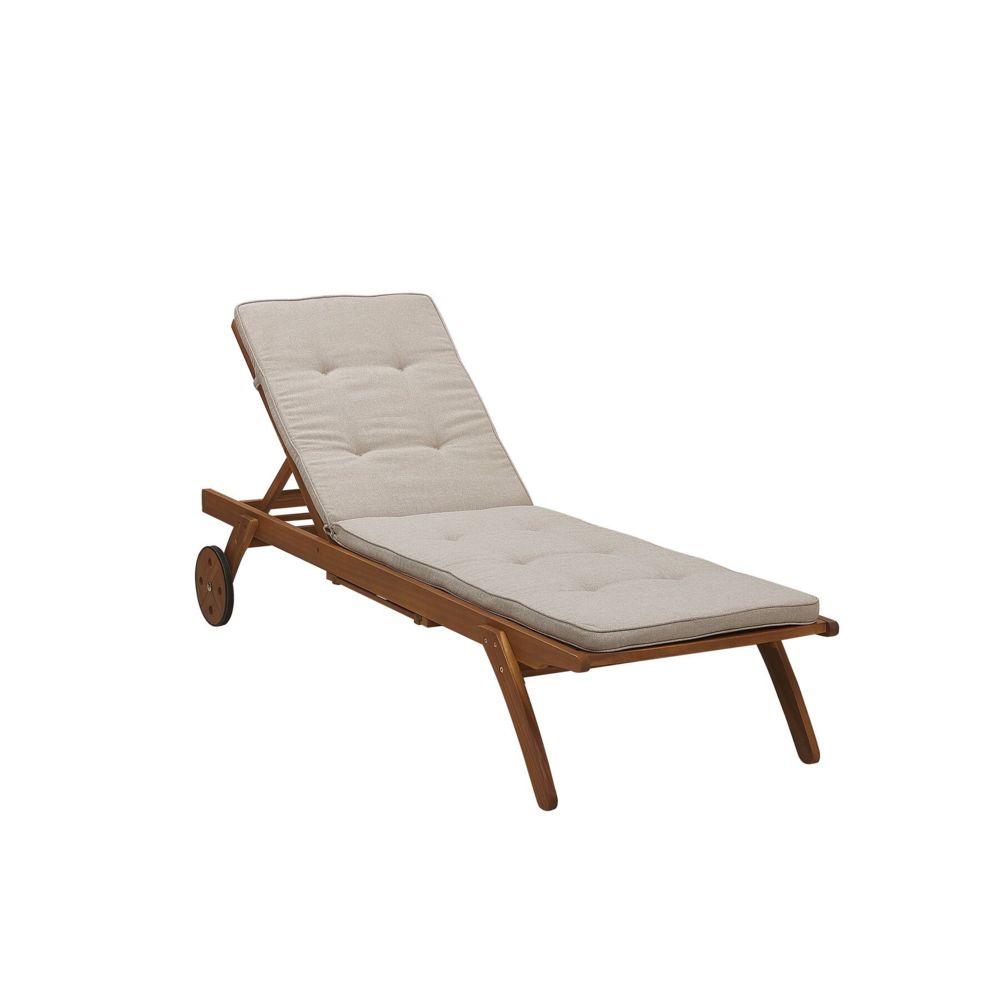 Beliani - Beliani Transat de jardin en bois avec coussin en tissu en polyoléfine sable CESANA - marron - Transats, chaises longues