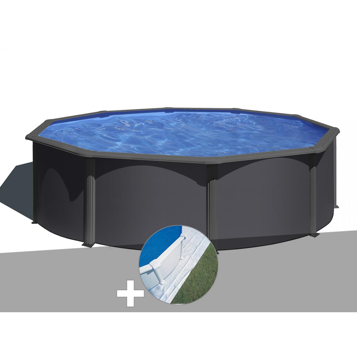 Gre - Kit piscine acier gris anthracite Gré Louko ronde 3,70 x 1,22 m + Tapis de sol - Piscines acier et résine