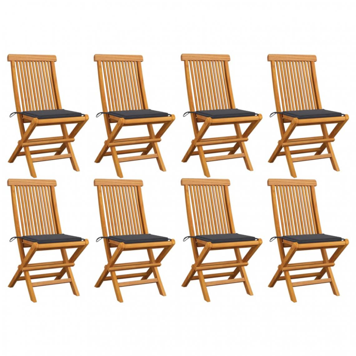 Vidaxl - vidaXL Chaises de jardin avec coussins anthracite 8 pcs Teck massif - Chaises de jardin