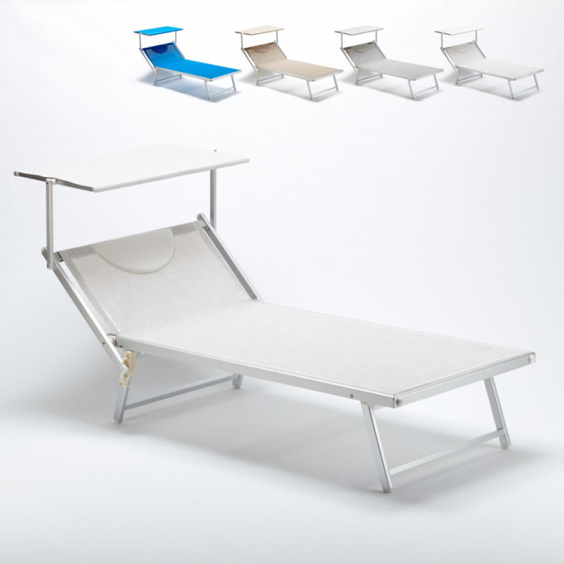 Beach And Garden Design - Bain de soleil Xxl professionnel chaise longue transat piscine aluminium Italia Extralarge, Couleur: Blanc - Transats, chaises longues