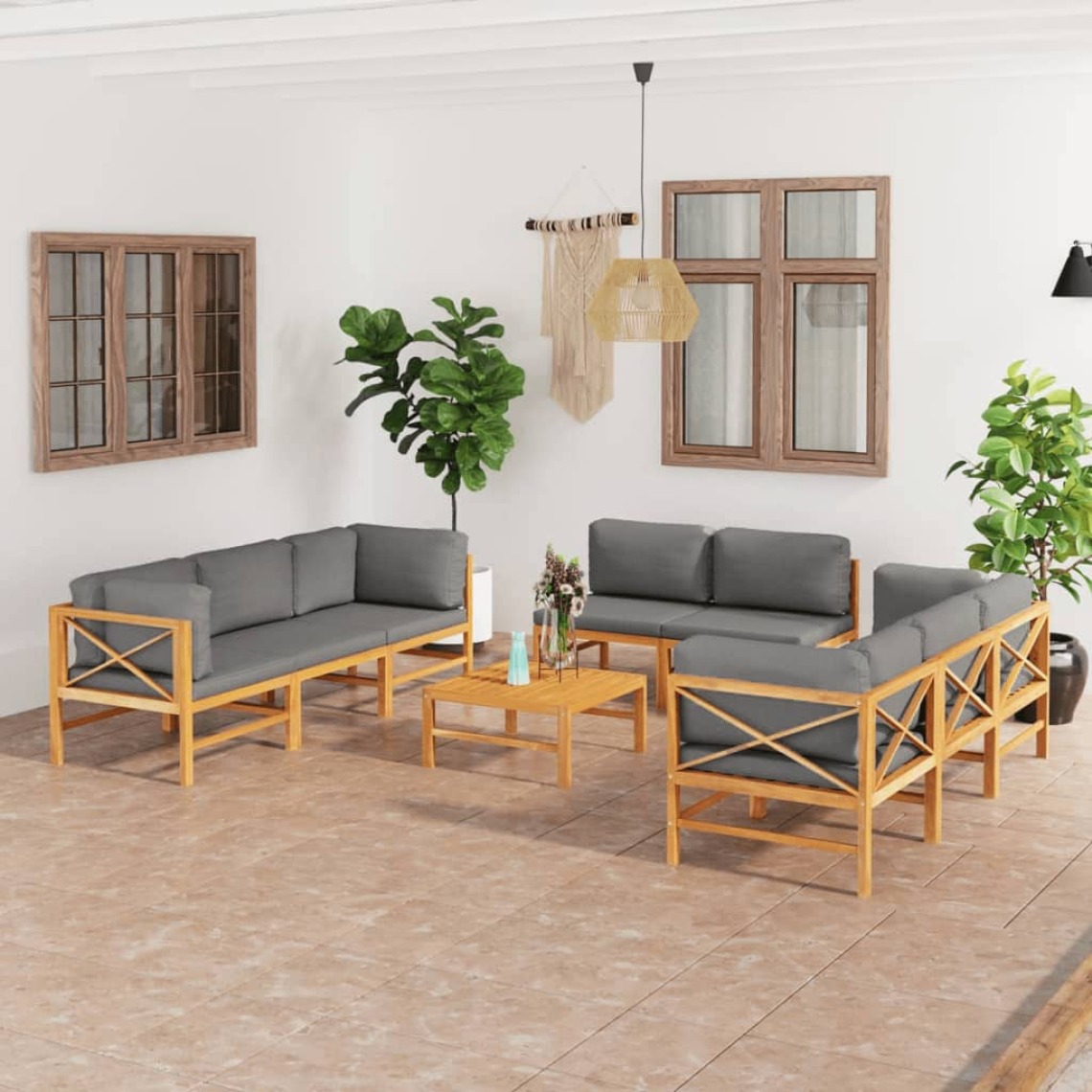 Vidaxl - vidaXL Salon de jardin 9 pcs avec coussins gris Bois de teck solide - Chaises de jardin