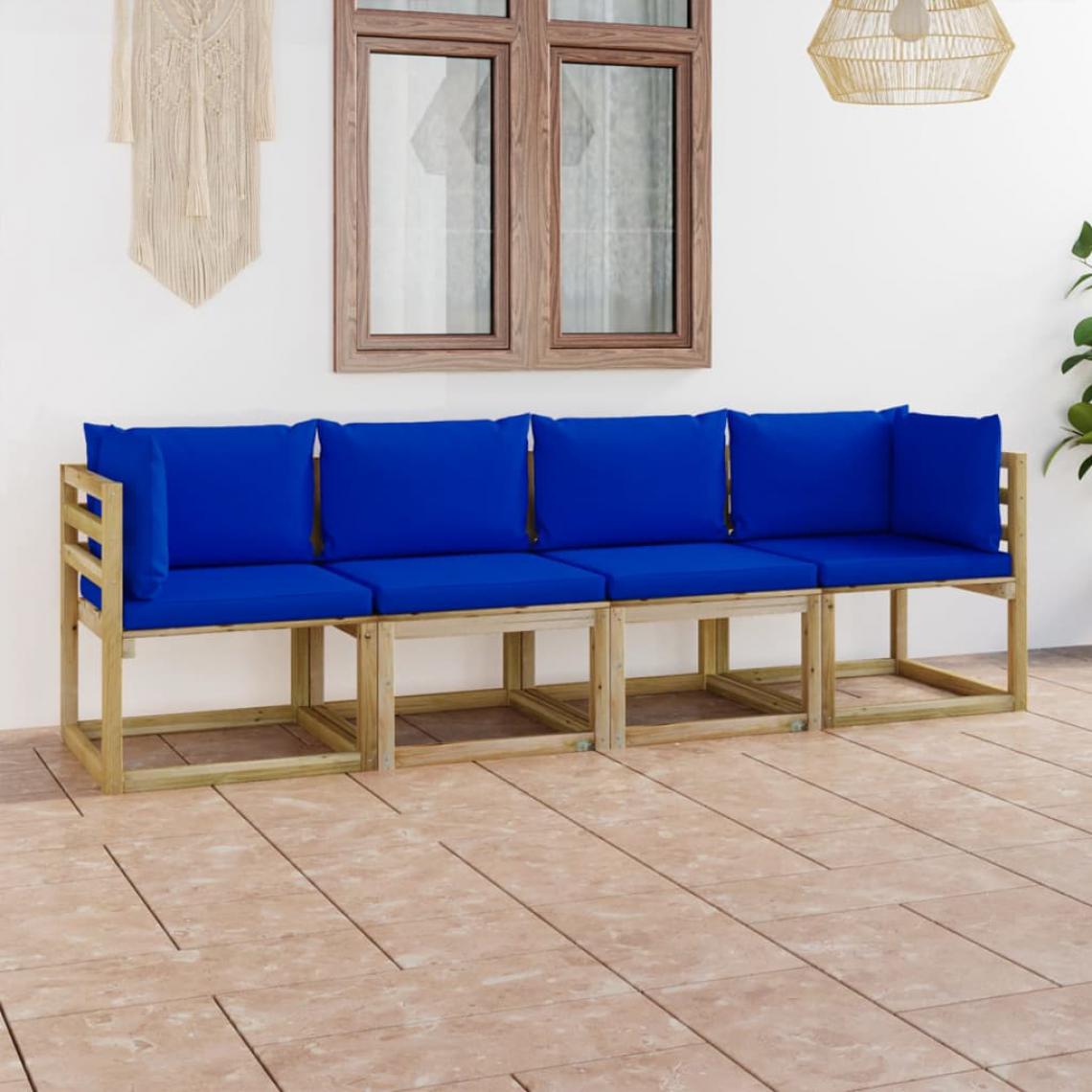 Chunhelife - Canapé de jardin 4 places avec coussins bleu - Ensembles canapés et fauteuils