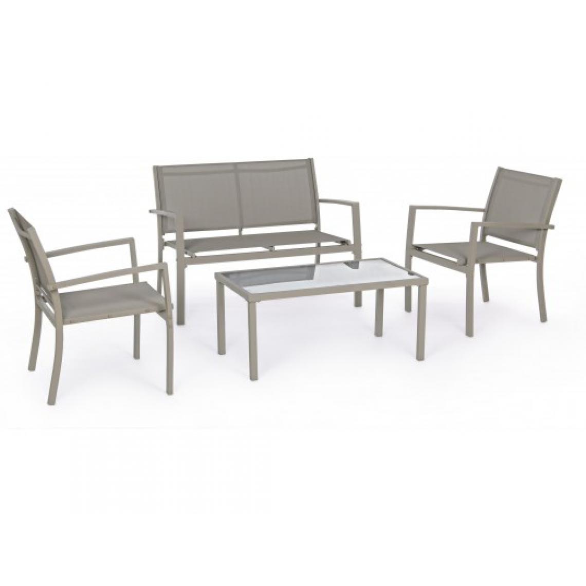 Bizzotto - Canapé extérieur Trent canapé + 2 fauteuils + table taupe - Fauteuil de jardin
