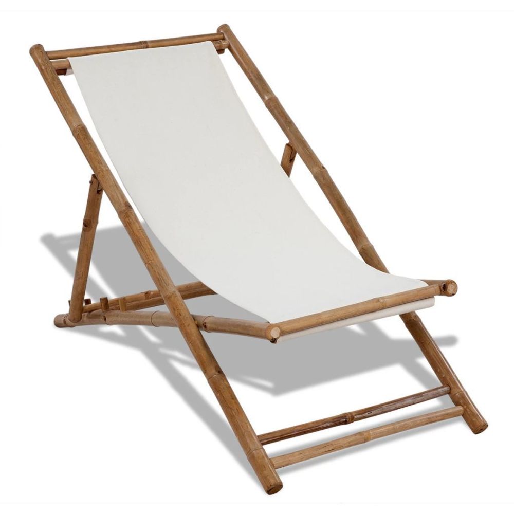 Vidaxl - Chaise de terrasse Bambou et toile | Blanc - Chaises de jardin