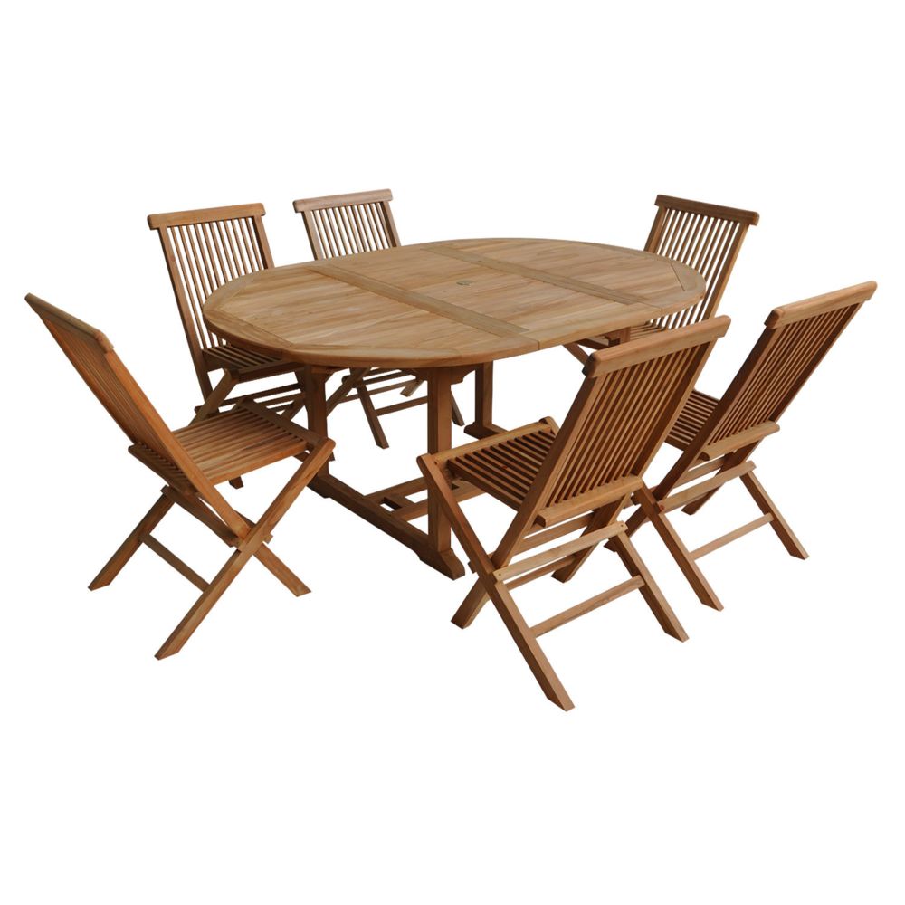 Happy Garden - Salon de jardin LOMBOK - table extensible ronde en teck - 6 places - Ensembles tables et chaises
