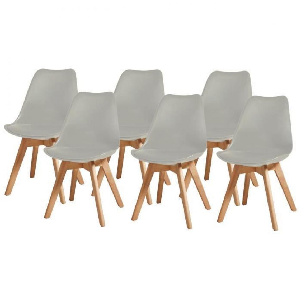 Sans Marque - BJORN Lot de 6 chaises pieds en Hetre - Simili Gris - L 48,5 x P 58 x H 83 cm - Chaises de jardin