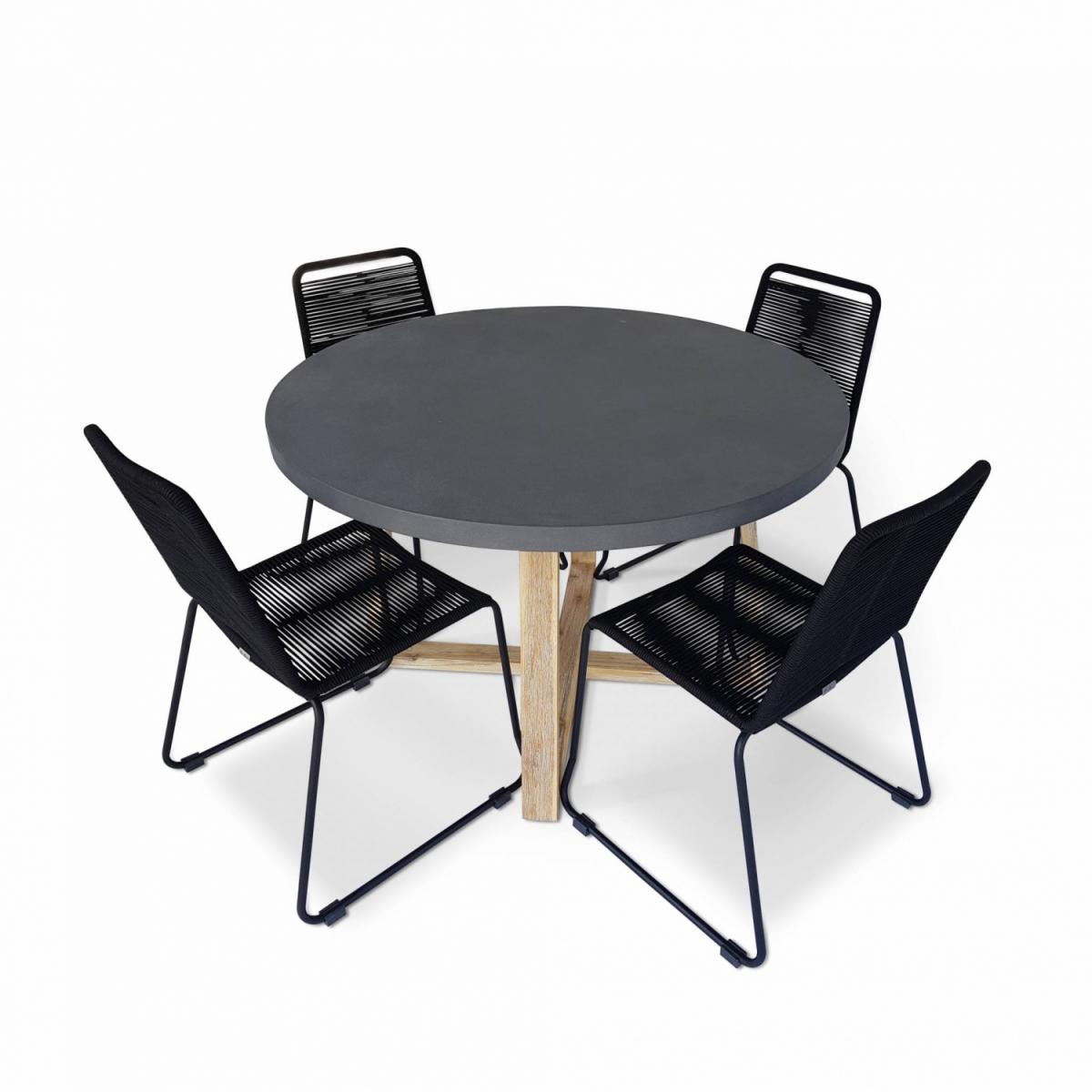 Alice'S Garden - Table de jardin ronde en fibre de ciment Ø120cm Borneo et chaises de jardin Brasilia - Ensembles canapés et fauteuils
