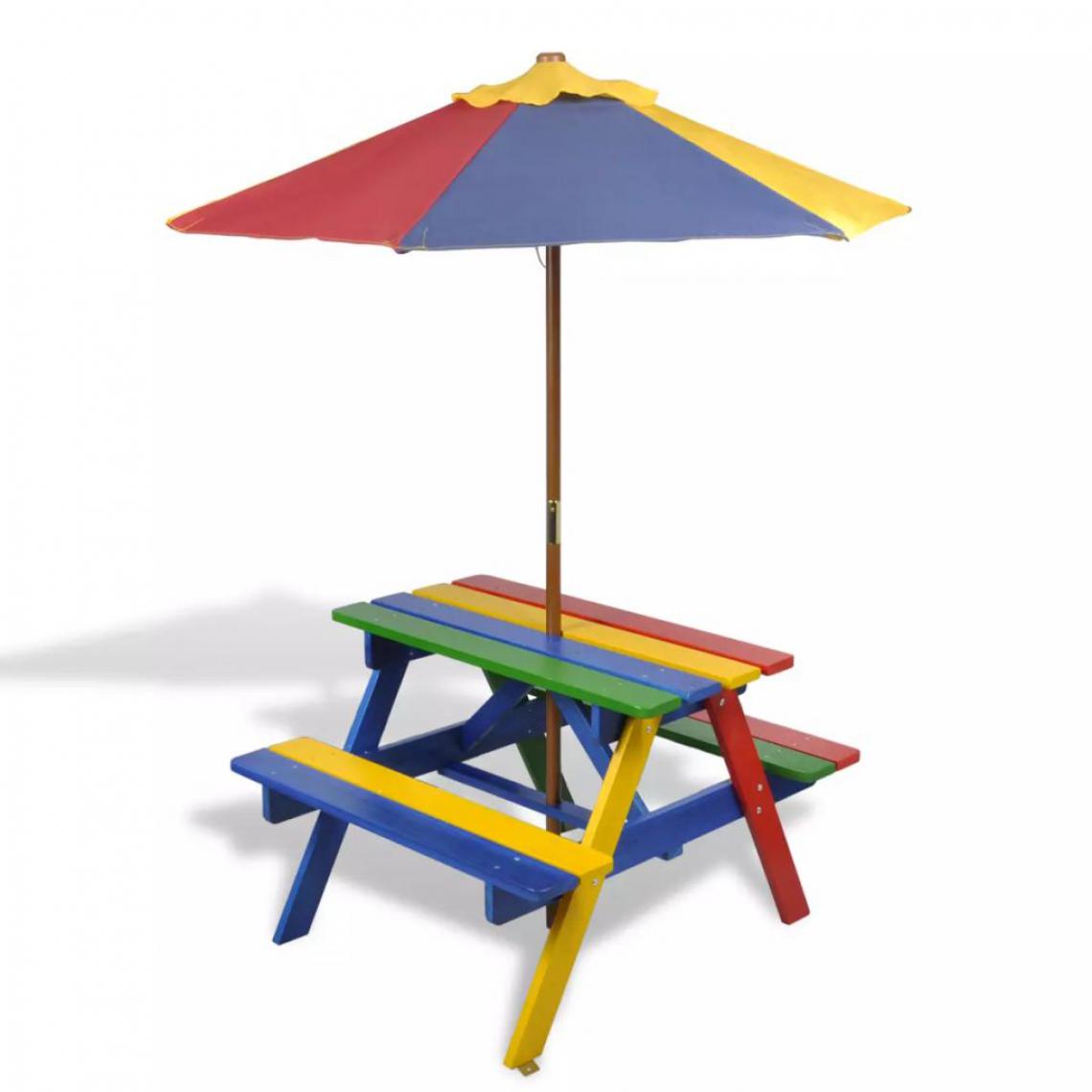 Vidaxl - Table de pique-nique enfant en quatre couleurs avec parasol - Multicolore - Ensembles canapés et fauteuils