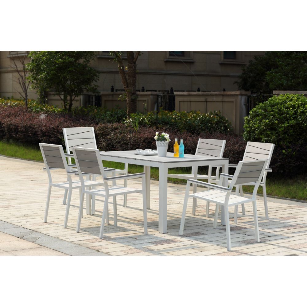 Concept Usine - Siderno 6 : Salon de jardin en aluminium et polywood gris / blanc - Ensembles tables et chaises