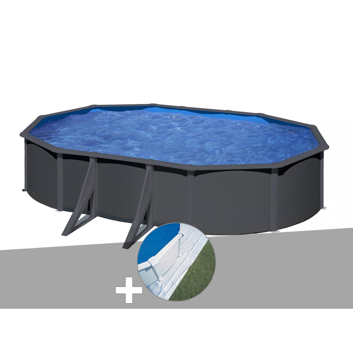 Gre - Kit piscine acier gris anthracite Gré Louko ovale 6,34 x 3,99 x 1,22 m + Tapis de sol - Piscines acier et résine