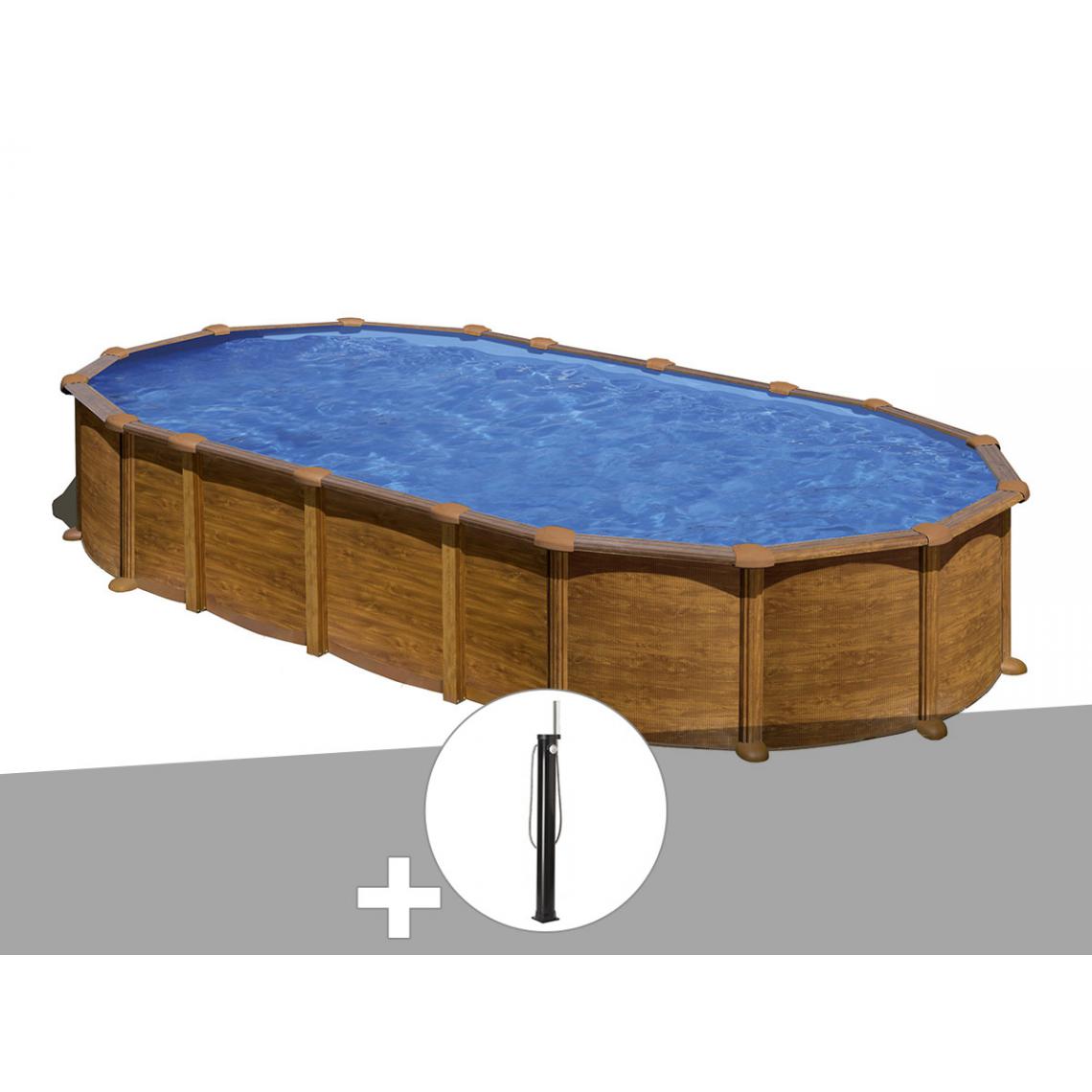 Gre - Kit piscine acier aspect bois Gré Amazonia ovale 7,44 x 3,99 x 1,32 m + Douche - Piscines acier et résine