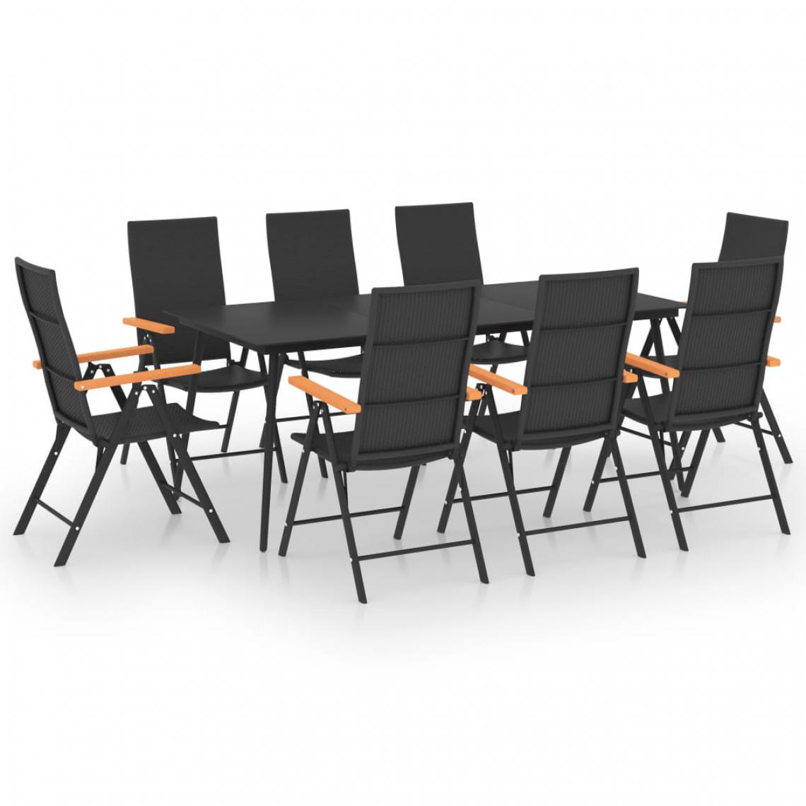 Chunhelife - Ensemble de salle à manger de jardin 9 pcs Noir et marron - Ensembles canapés et fauteuils