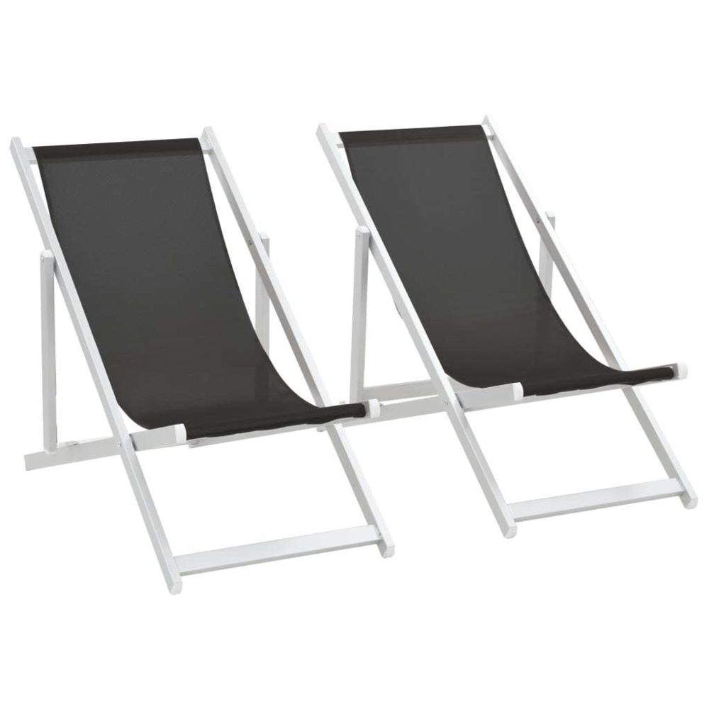 Vidaxl - Chaises de plage pliables 2 pcs Noir Aluminium et textilène - Sièges d'extérieur - Chaises d'extérieur | Noir | Noir - Chaises de jardin