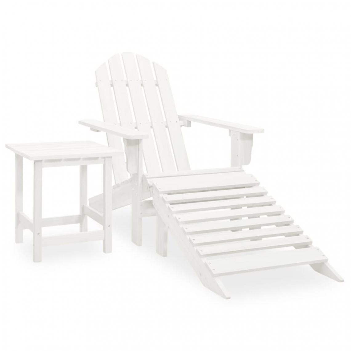 Vidaxl - vidaXL Chaise de jardin Adirondack avec pouf et table Sapin Blanc - Chaises de jardin