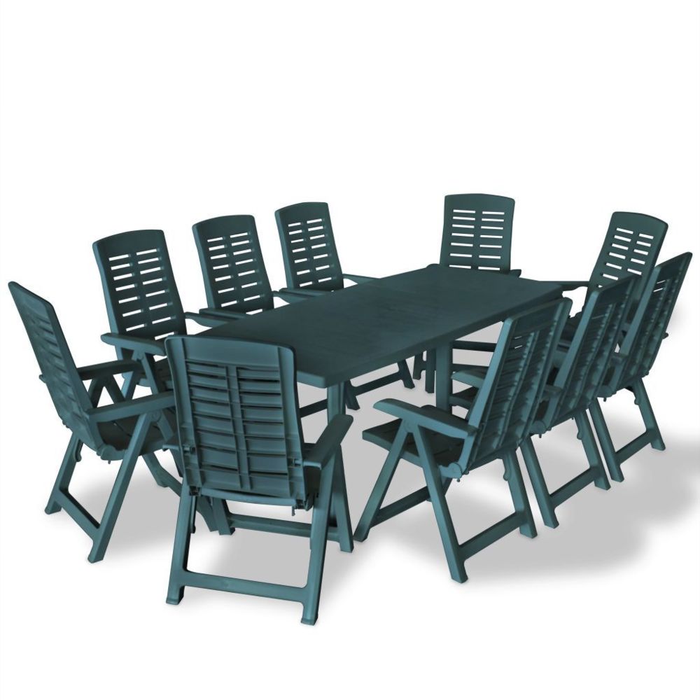 Vidaxl - vidaXL Mobilier à dîner d'extérieur 11 pcs Plastique Vert - Ensembles canapés et fauteuils