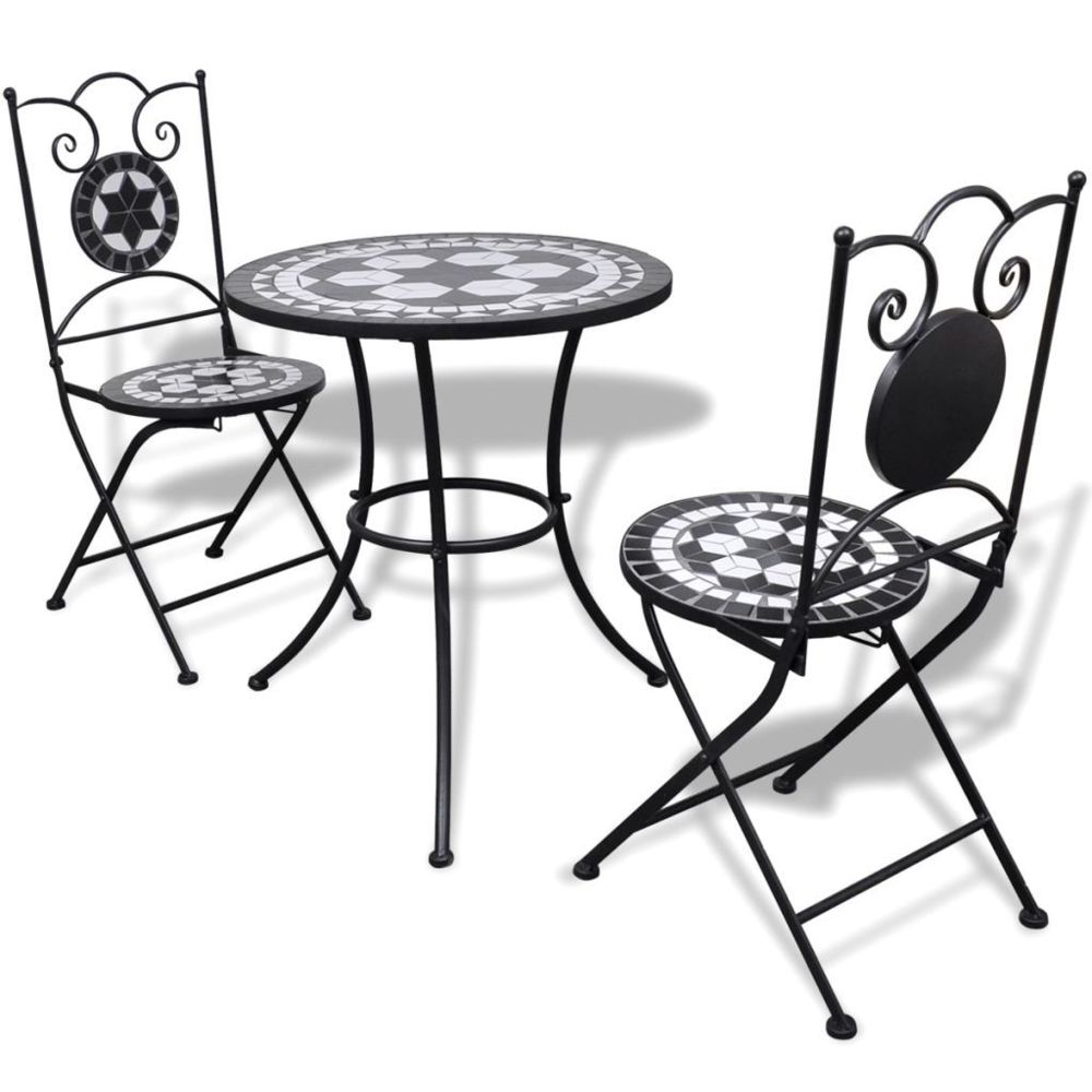 Vidaxl - Table de bistro 60 cm et 2 chaises Mosaïqué Noir/Blanc | Noir - Ensembles canapés et fauteuils