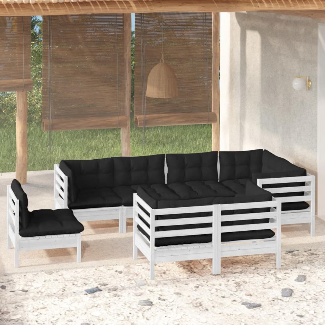 Vidaxl - vidaXL Salon de jardin 8 pcs avec coussins Blanc Bois de pin massif - Ensembles canapés et fauteuils