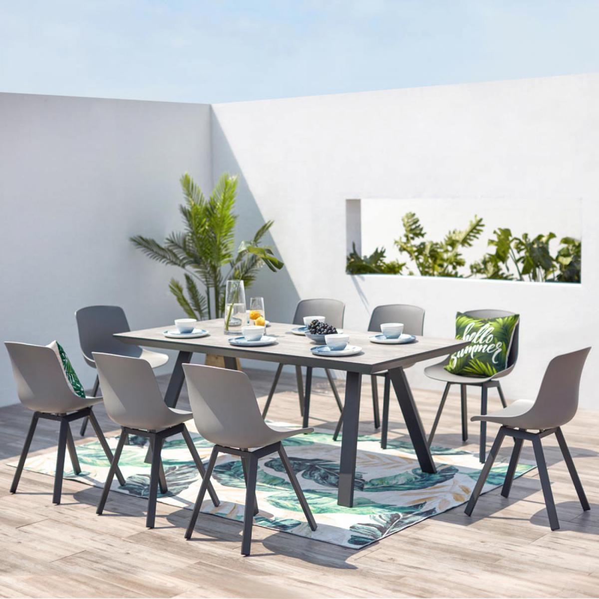 Concept Usine - Temara, Salon de jardin aluminium et plateau aspect ciment - Ensembles tables et chaises