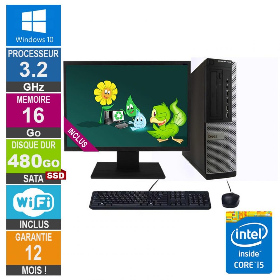 Dell - PC Dell Optiplex 7010 DT Core i5-3470 3.20GHz 16Go/480Go SSD Wifi W10 + Ecran 19 - PC Fixe
